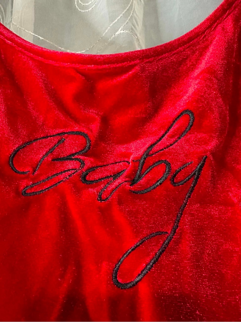 Red Velvet 'Baby' Embroidered Crop Tank Top